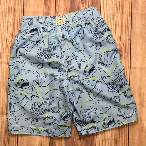 Gap Kids Swim Shorts in Blue and Highlighter Yellow with Deep Sea Creatures - Picture 5 of 5